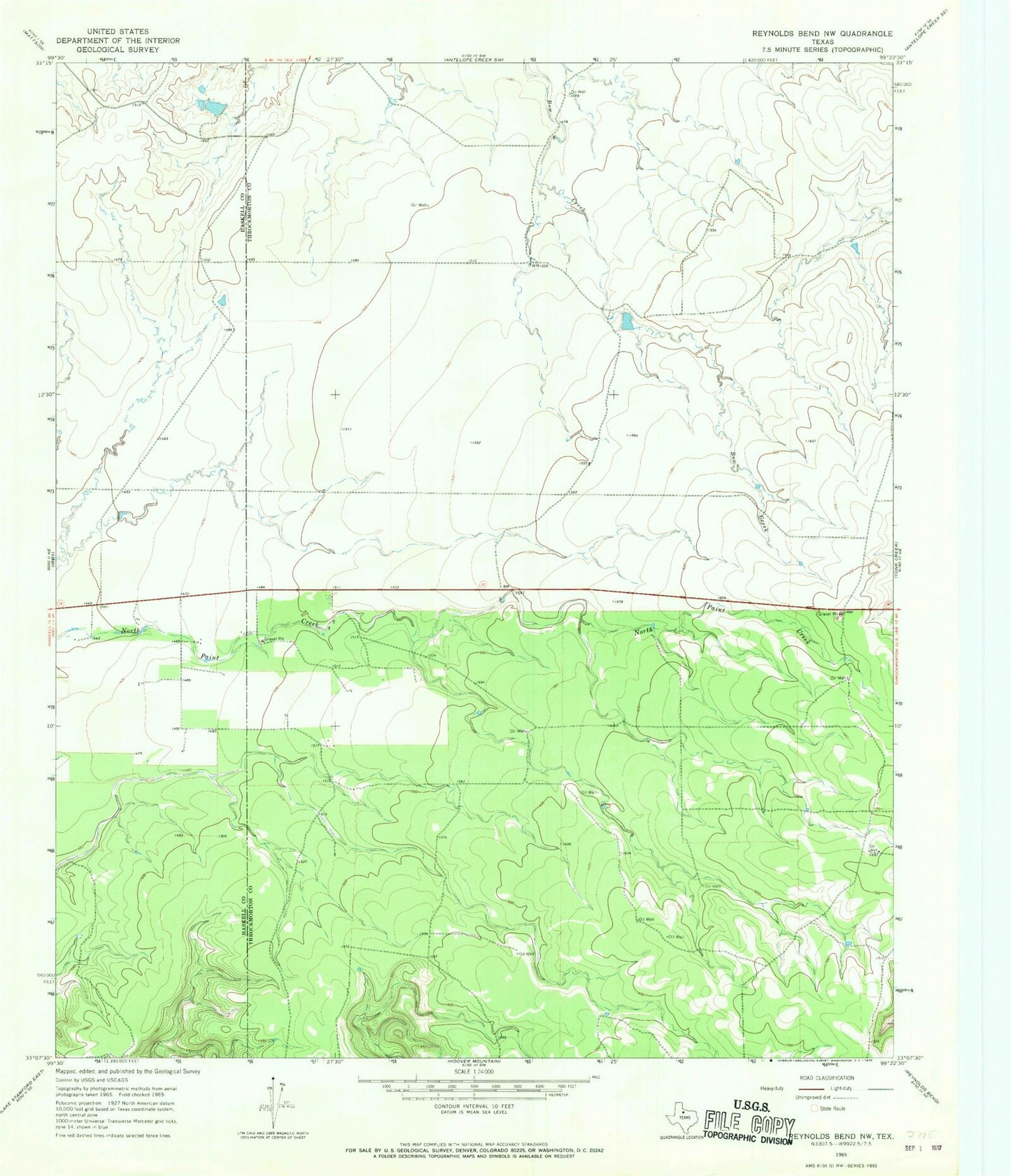 Classic USGS Reynolds Bend NW Texas 7.5'x7.5' Topo Map Image