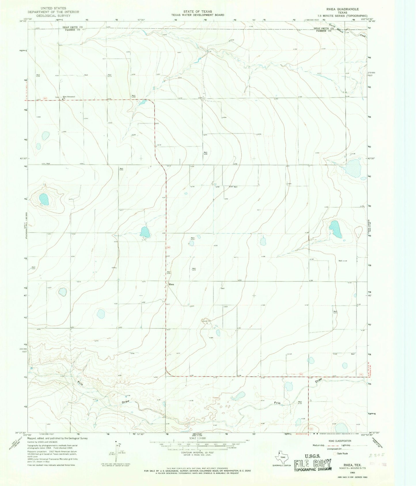 Classic USGS Rhea Texas 7.5'x7.5' Topo Map Image