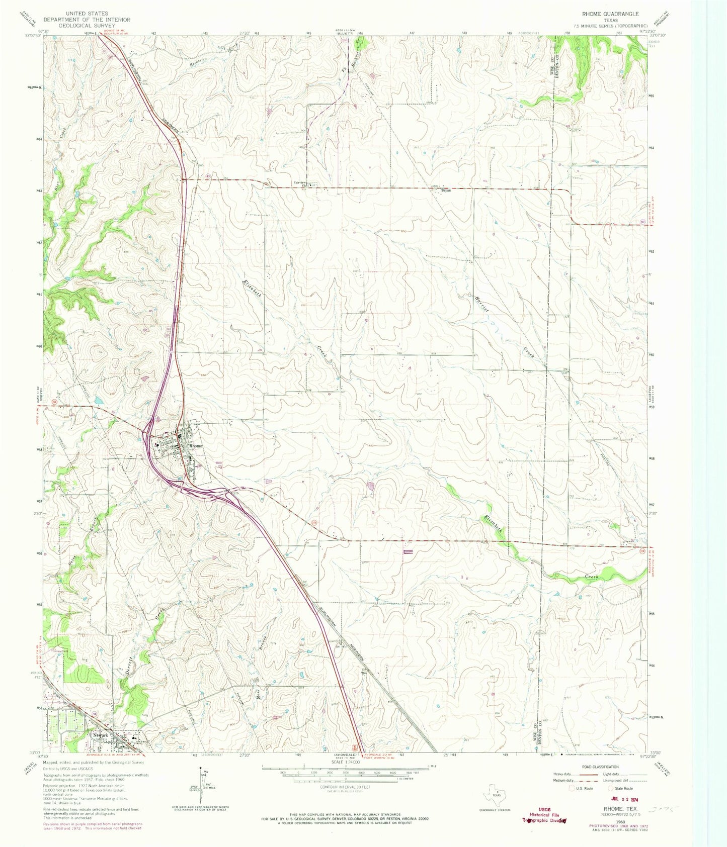 Classic USGS Rhome Texas 7.5'x7.5' Topo Map Image