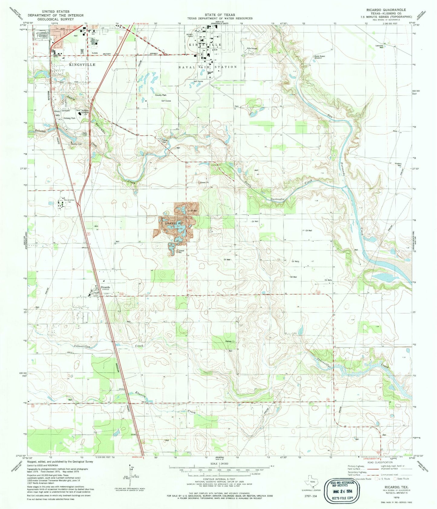 Classic USGS Ricardo Texas 7.5'x7.5' Topo Map Image