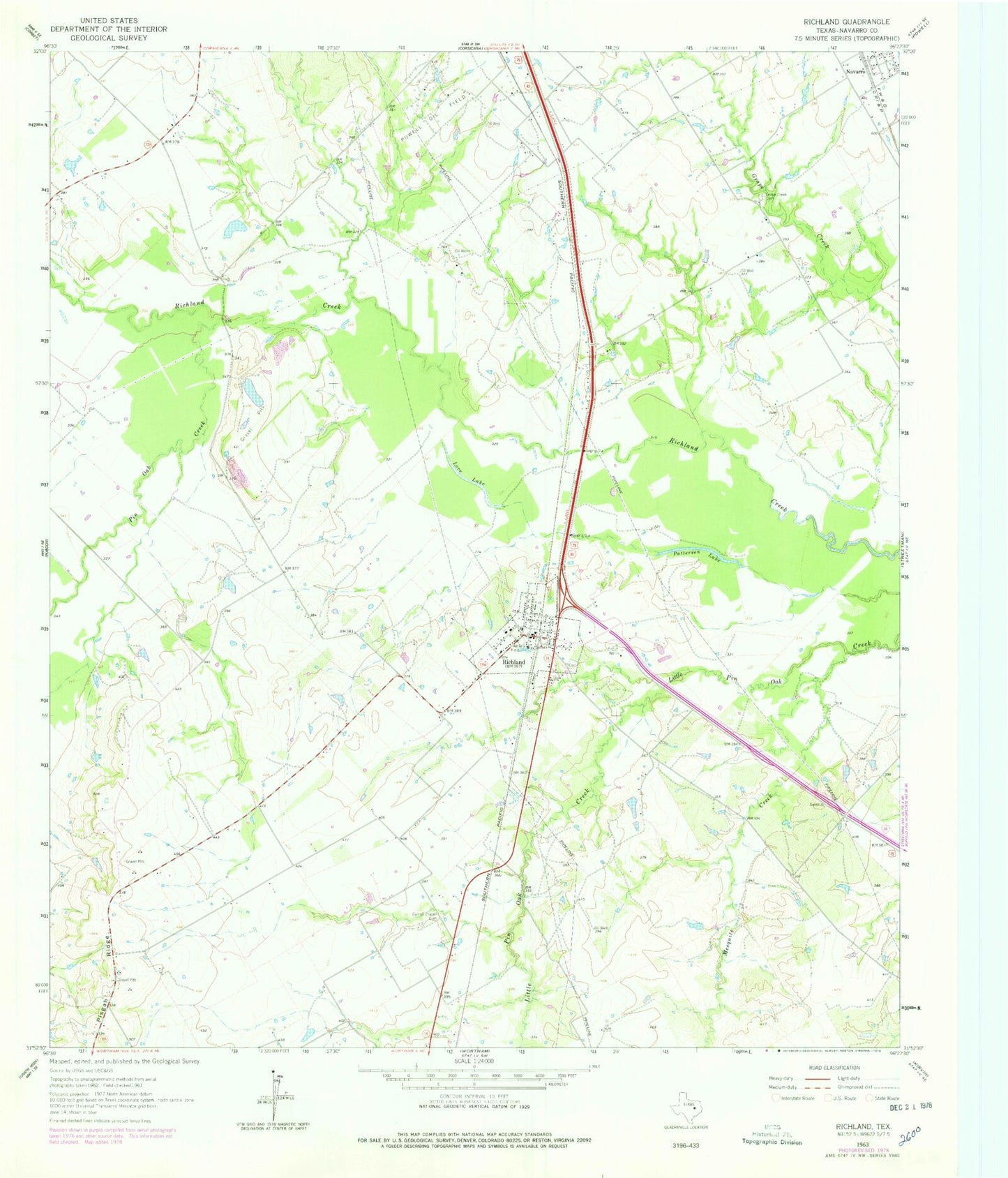 Classic USGS Richland Texas 7.5'x7.5' Topo Map Image