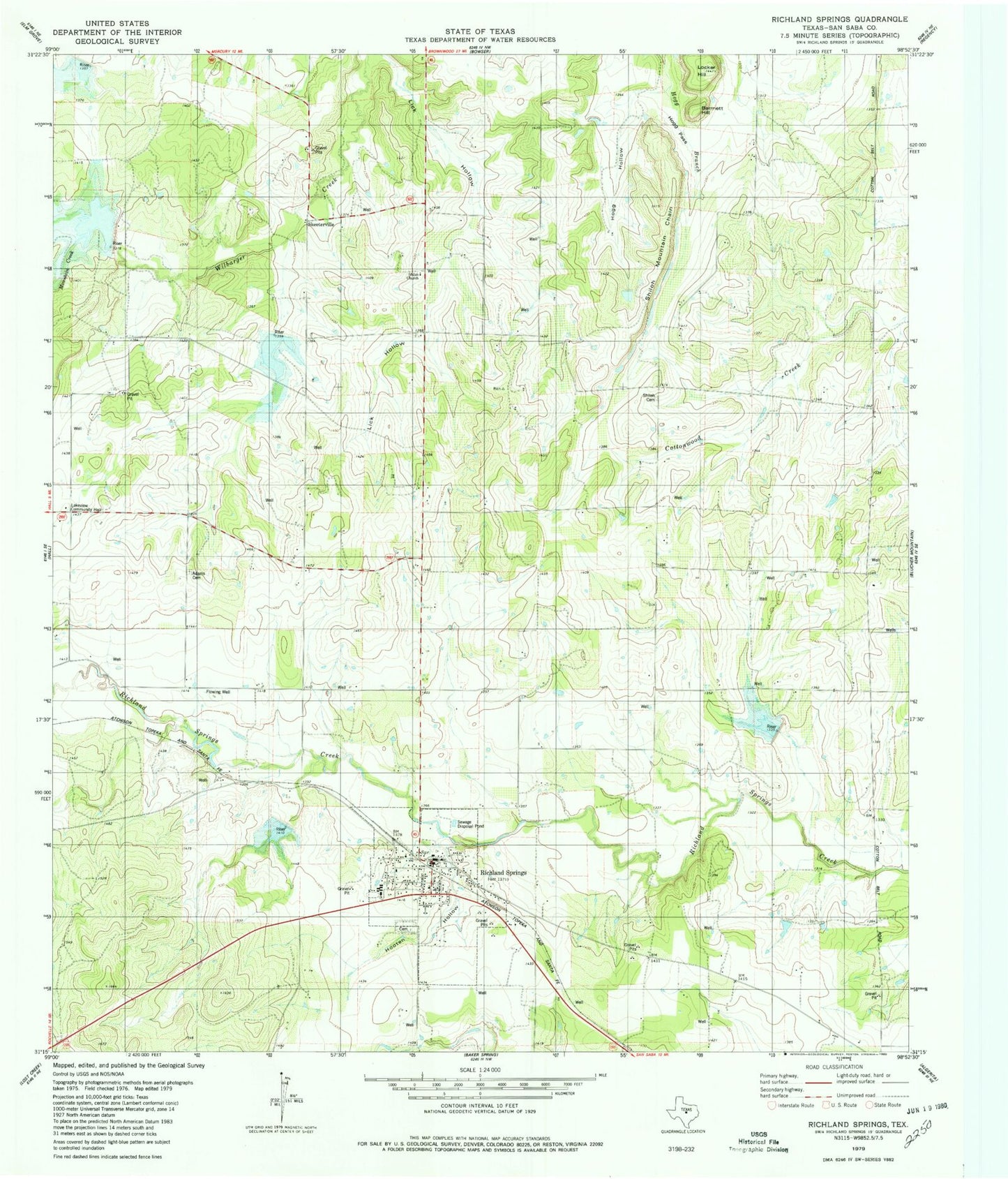 Classic USGS Richland Springs Texas 7.5'x7.5' Topo Map Image