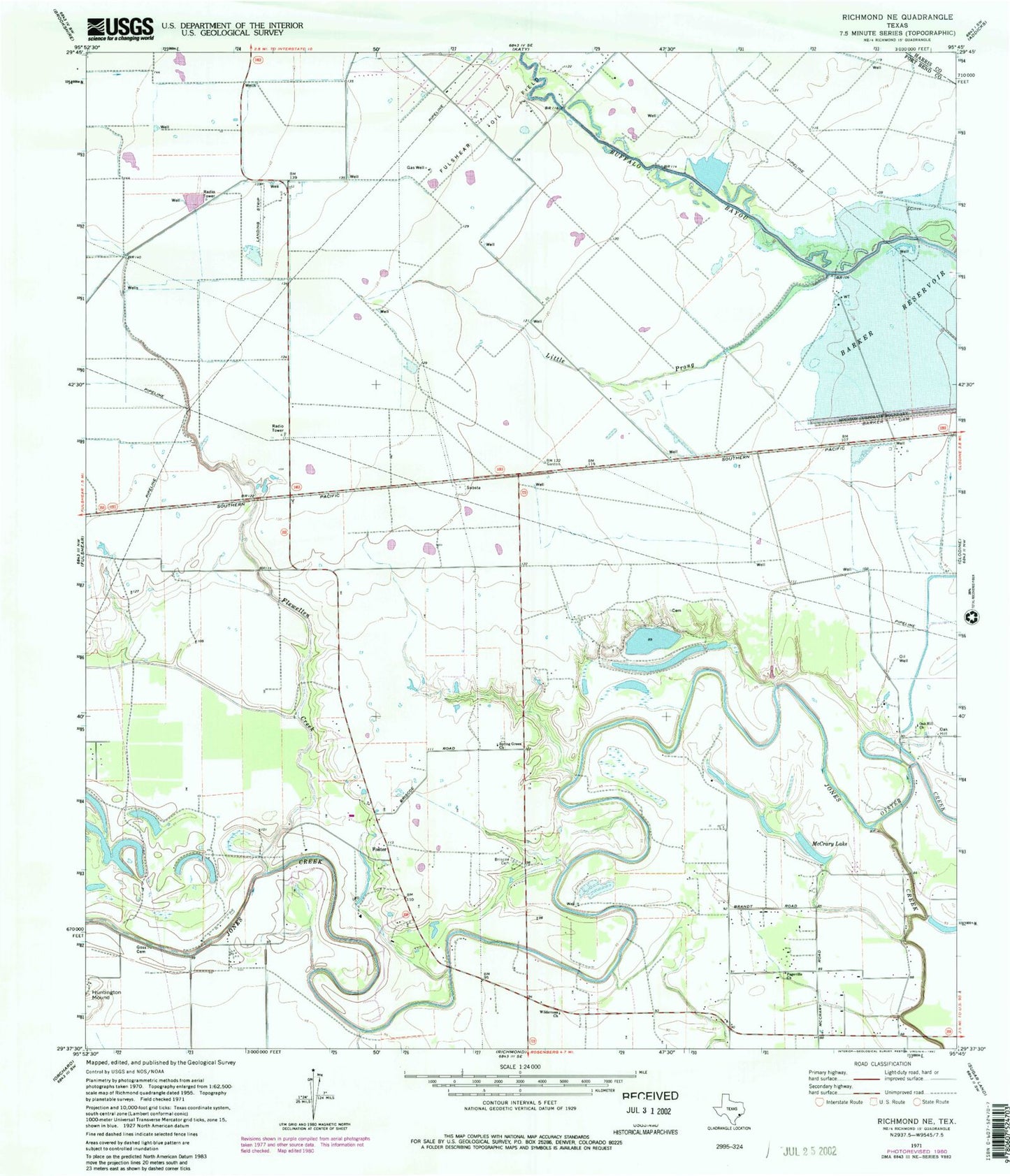 Classic USGS Richmond NE Texas 7.5'x7.5' Topo Map Image