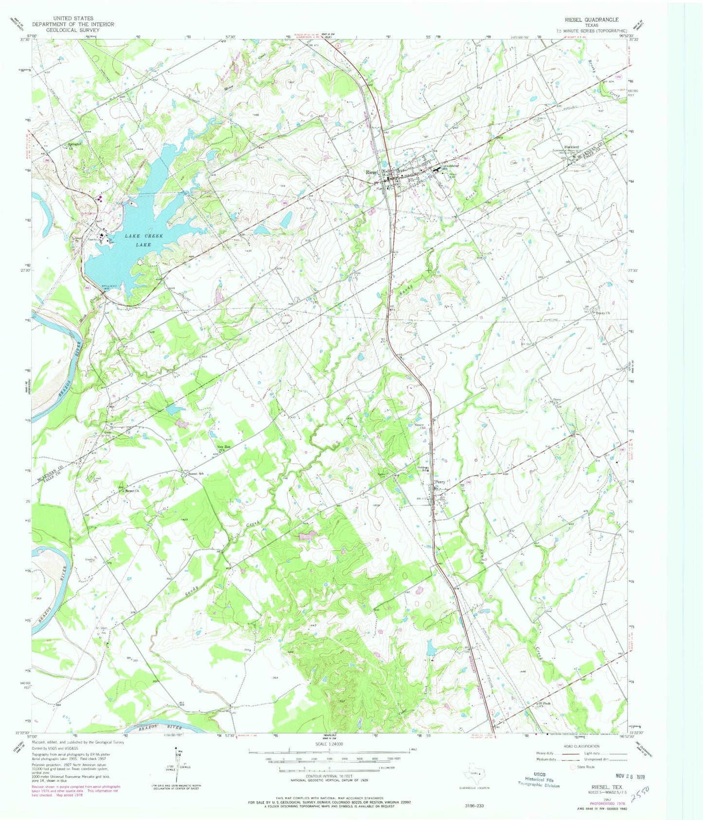 Classic USGS Riesel Texas 7.5'x7.5' Topo Map Image