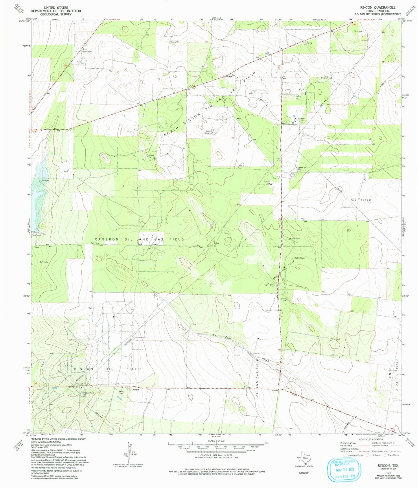 Classic USGS Rincon Texas 7.5'x7.5' Topo Map Image