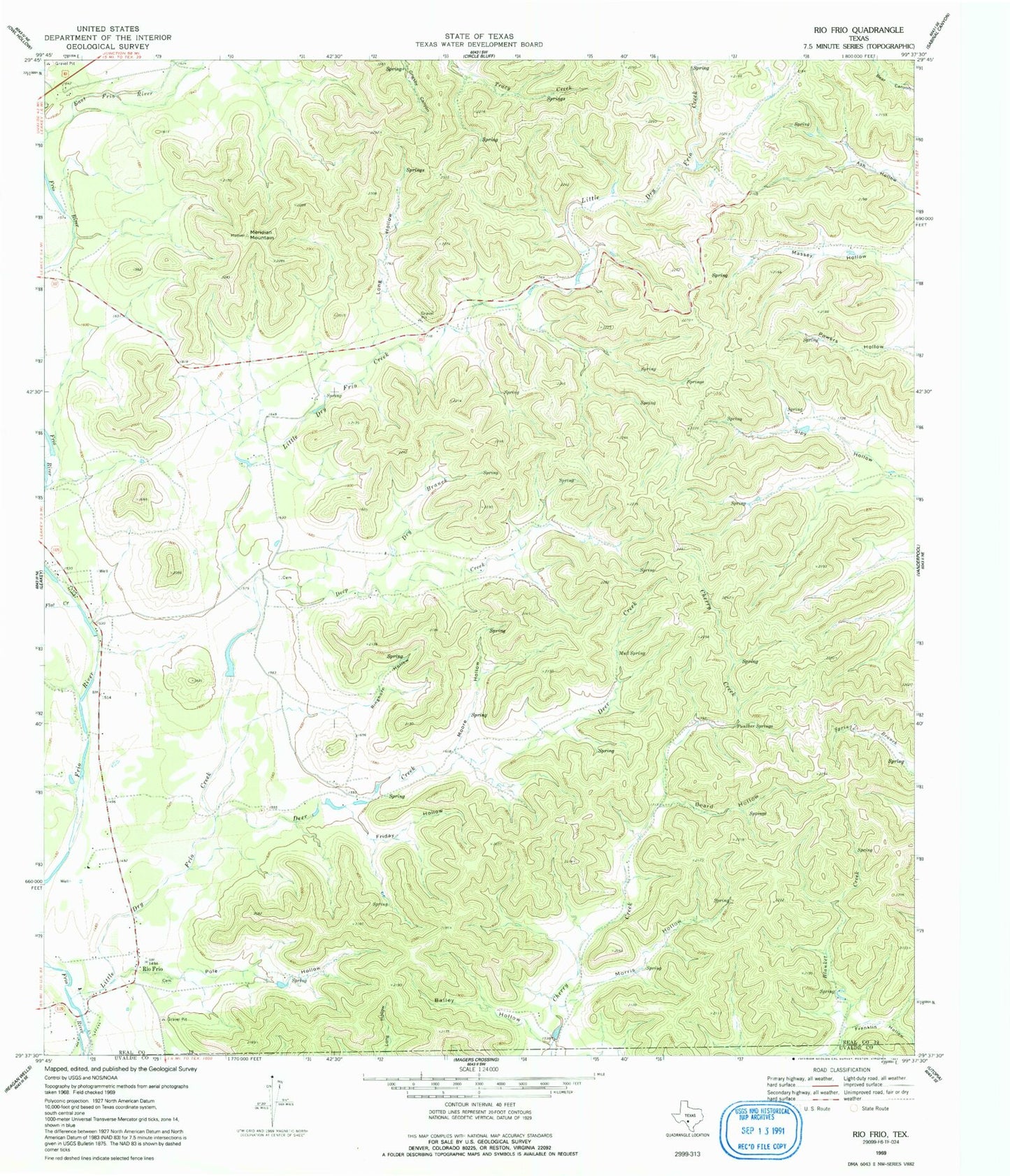 Classic USGS Rio Frio Texas 7.5'x7.5' Topo Map Image