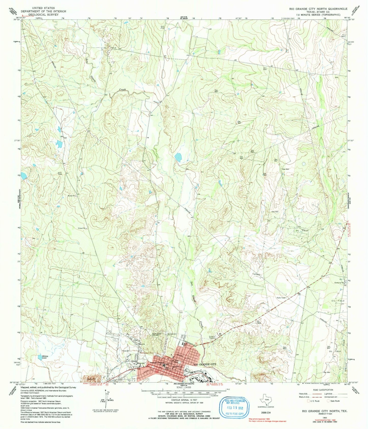 Classic USGS Rio Grande City North Texas 7.5'x7.5' Topo Map Image