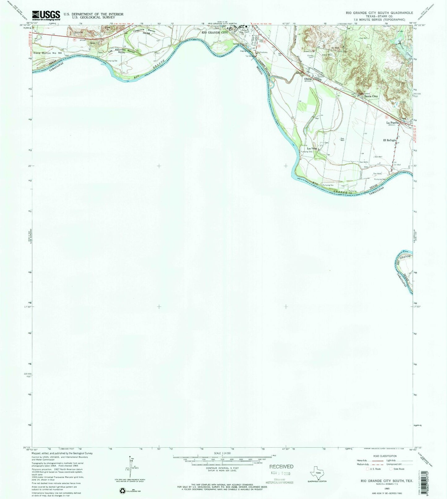 Classic USGS Rio Grande City South Texas 7.5'x7.5' Topo Map Image