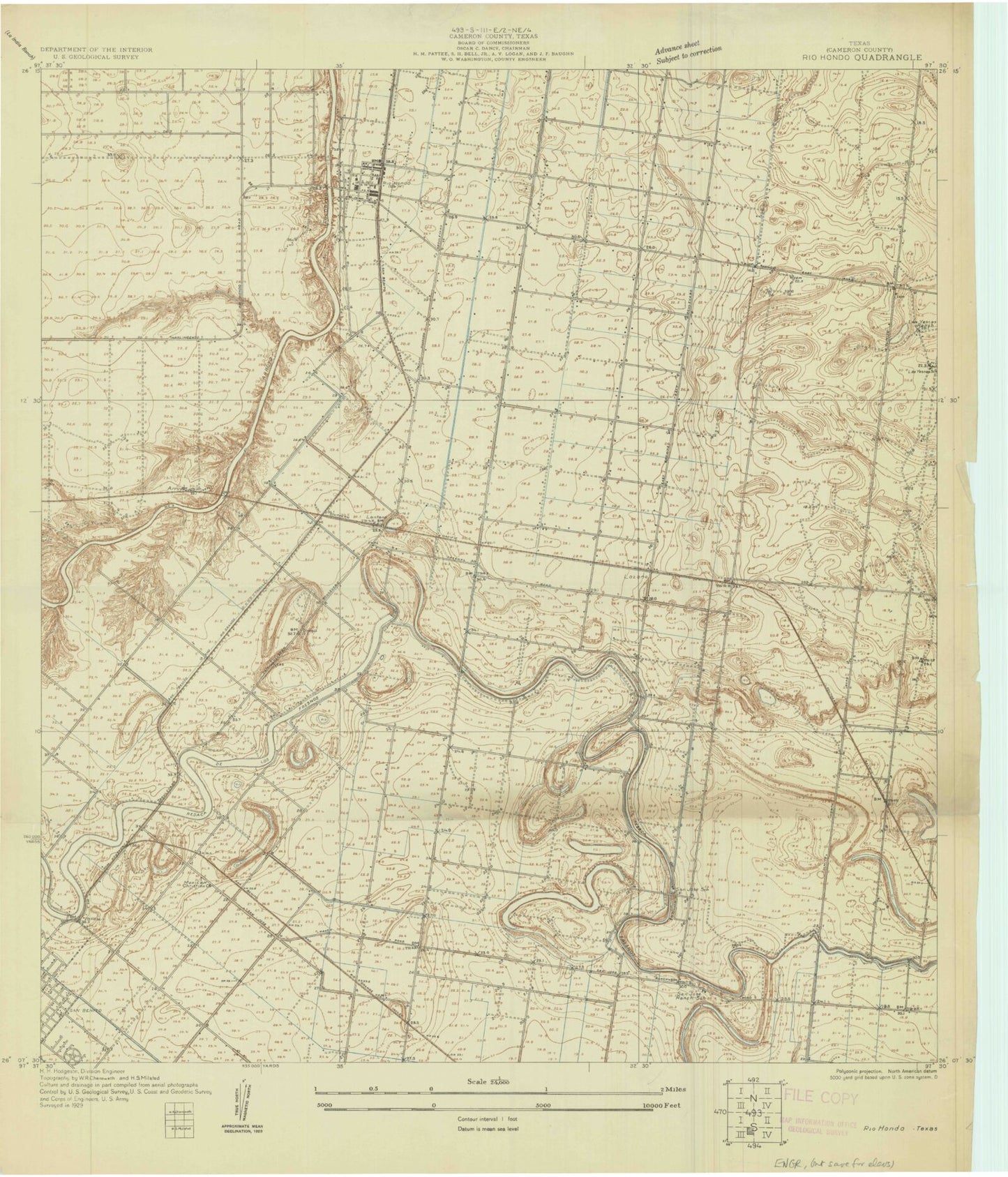 Classic USGS Rio Hondo Texas 7.5'x7.5' Topo Map Image