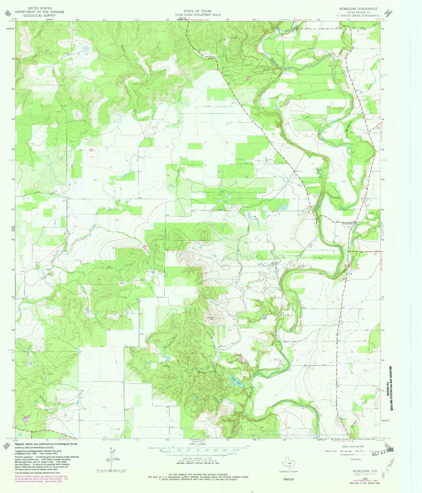 Classic USGS Riomedina Texas 7.5'x7.5' Topo Map Image