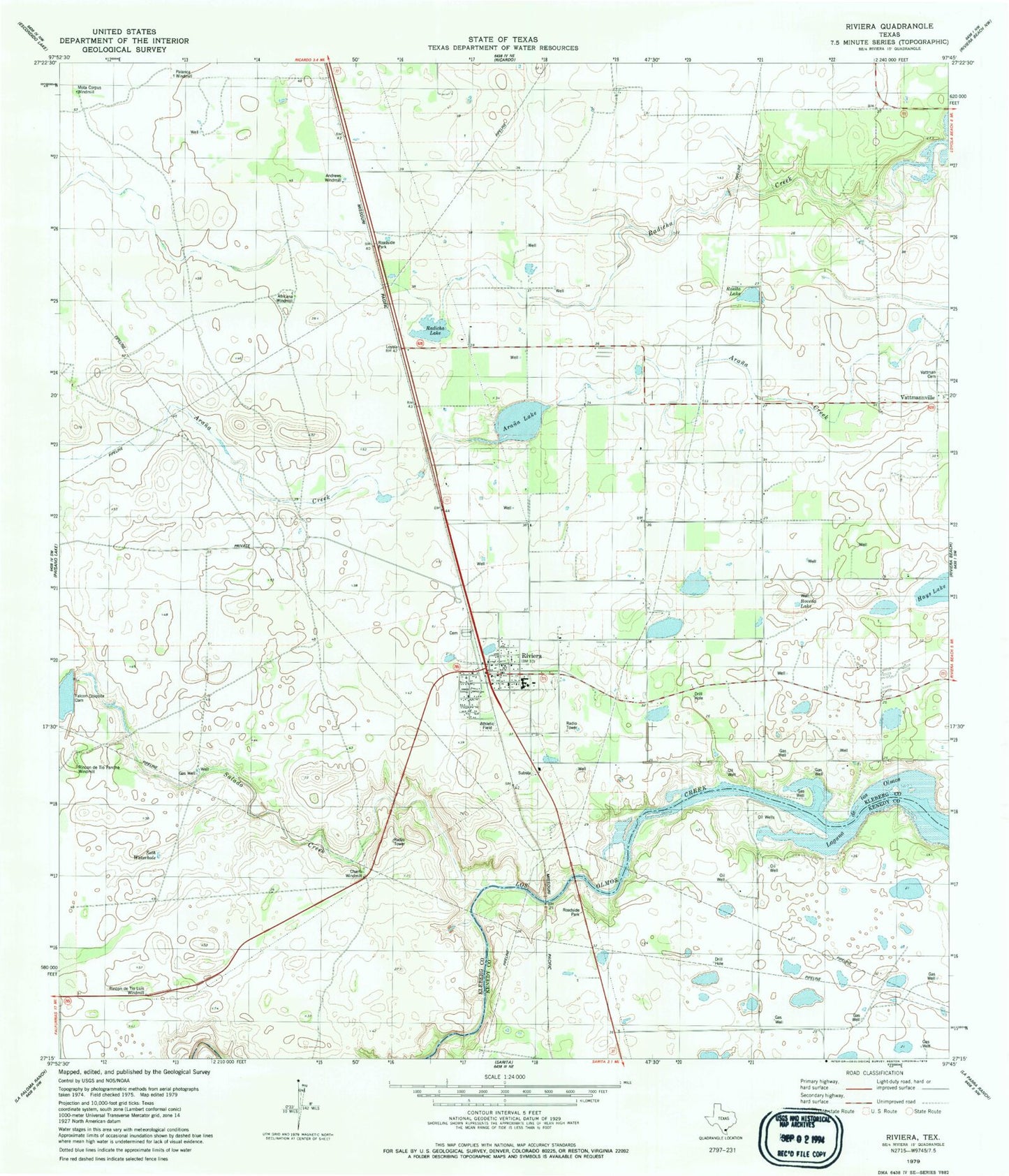 Classic USGS Riviera Texas 7.5'x7.5' Topo Map Image