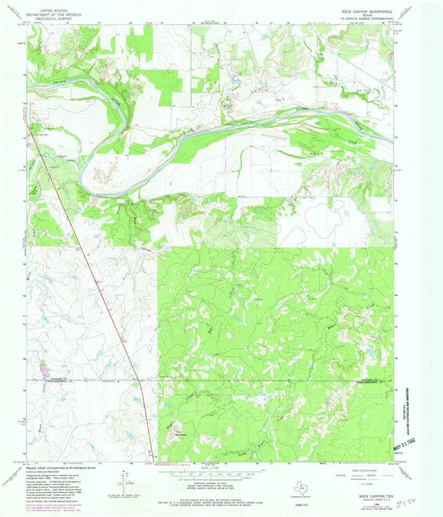 Classic USGS Rock Canyon Texas 7.5'x7.5' Topo Map Image