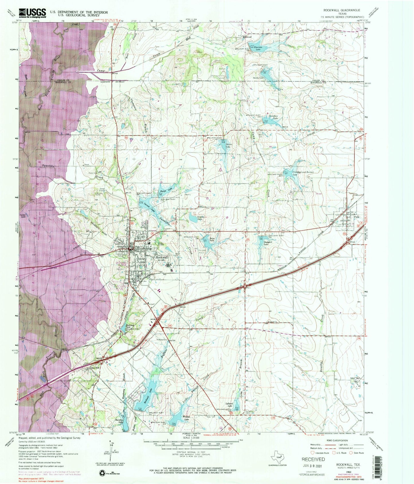Classic USGS Rockwall Texas 7.5'x7.5' Topo Map Image