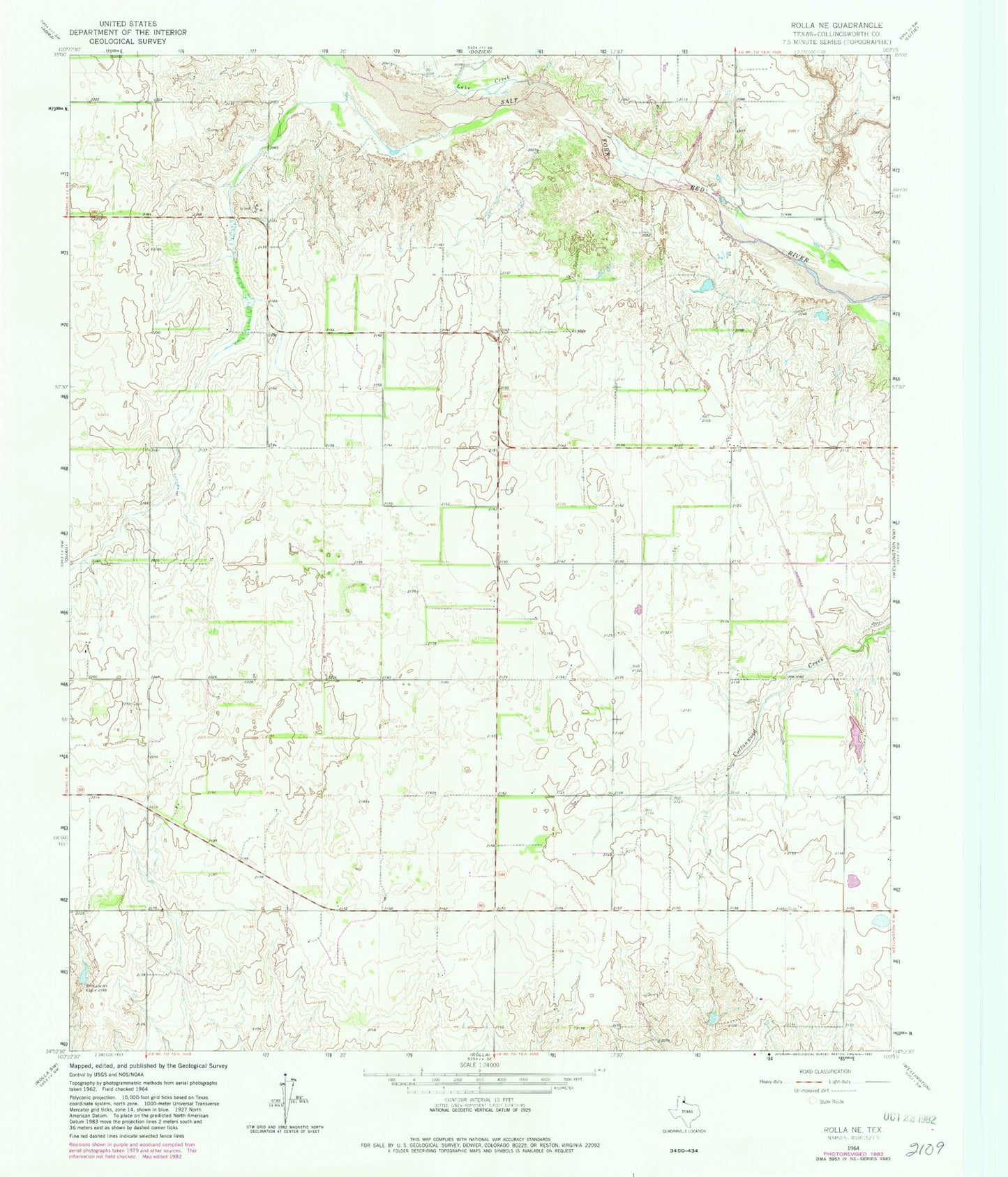 Classic USGS Rolla NE Texas 7.5'x7.5' Topo Map Image
