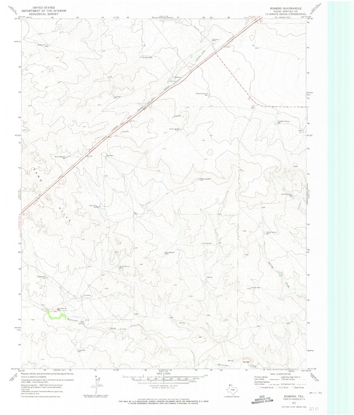 Classic USGS Romero Texas 7.5'x7.5' Topo Map Image