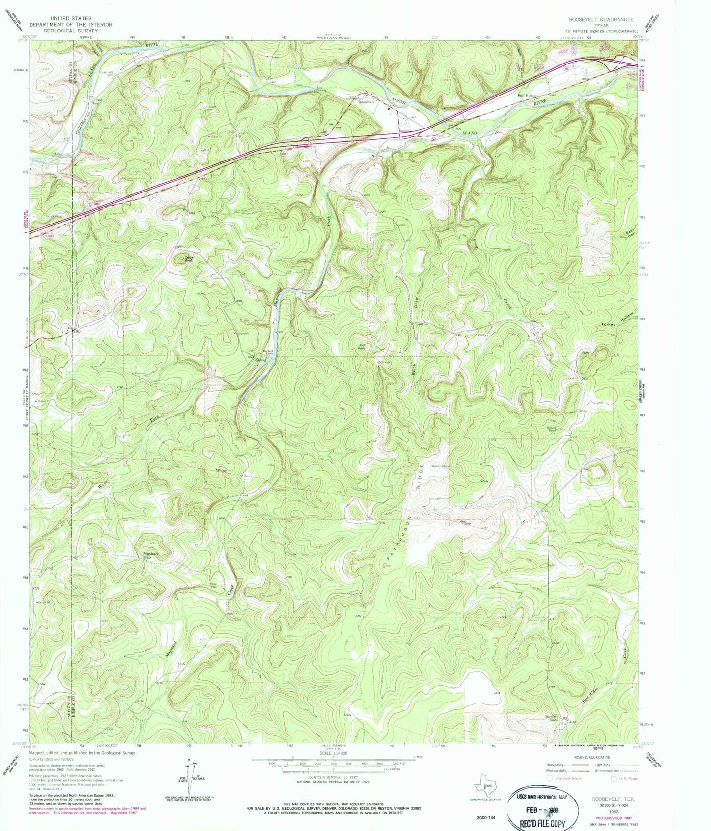 Classic USGS Roosevelt Texas 7.5'x7.5' Topo Map Image