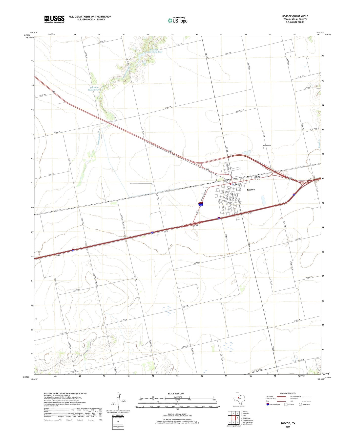 Roscoe Texas US Topo Map Image
