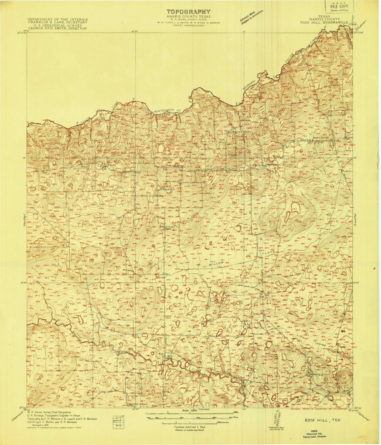 Classic USGS Rose Hill Texas 7.5'x7.5' Topo Map Image