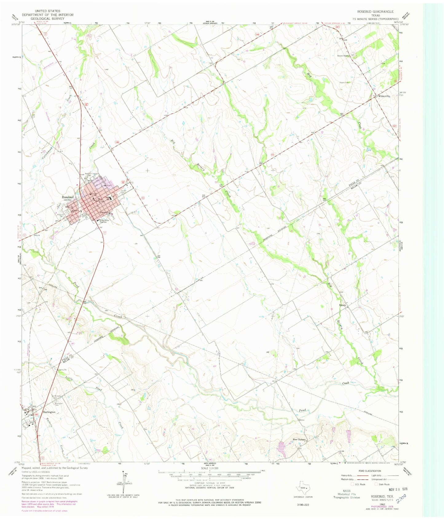 Classic USGS Rosebud Texas 7.5'x7.5' Topo Map Image