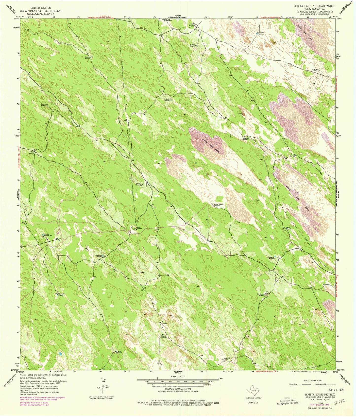 Classic USGS Rosita Lake NE Texas 7.5'x7.5' Topo Map Image