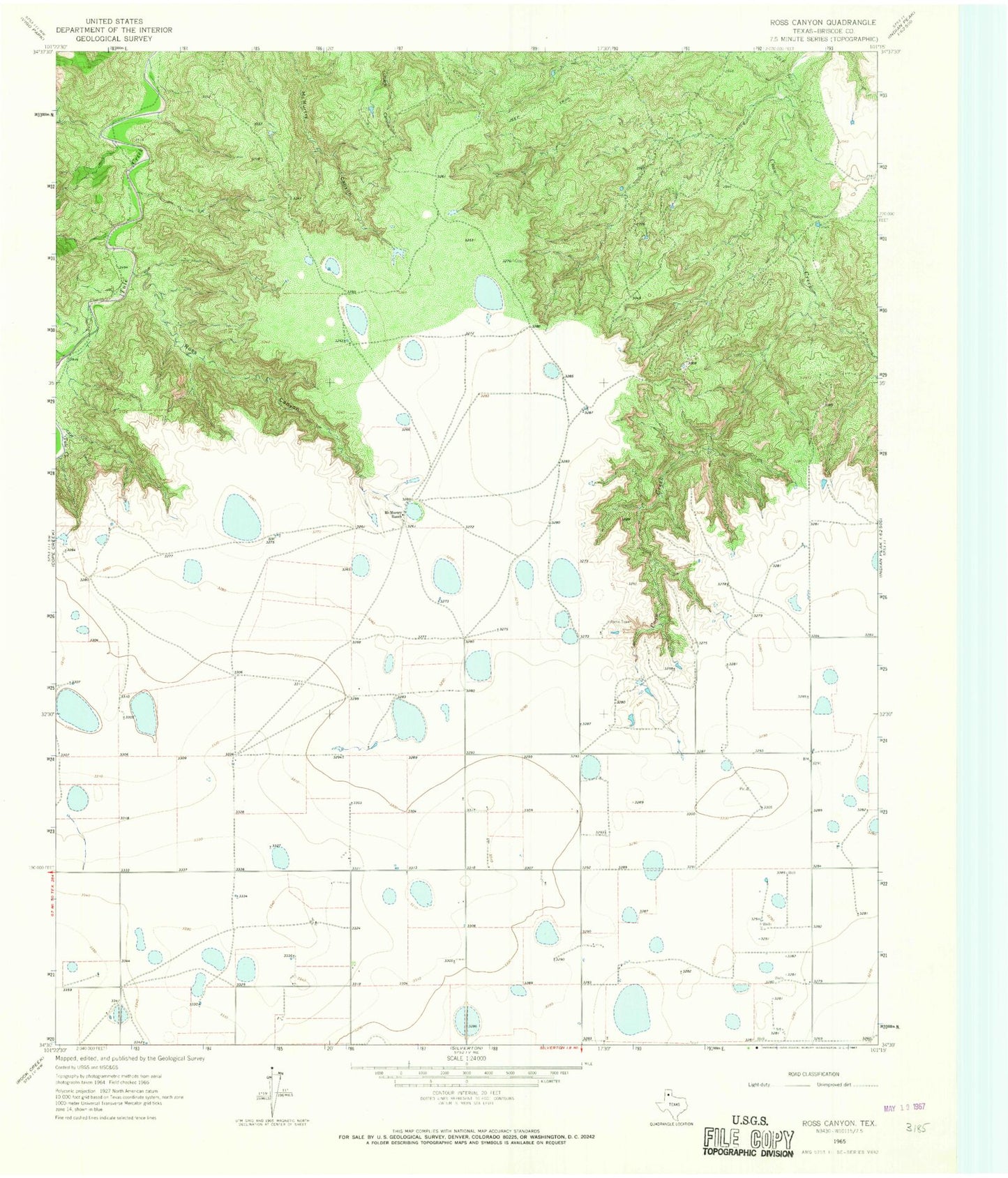 Classic USGS Ross Canyon Texas 7.5'x7.5' Topo Map Image
