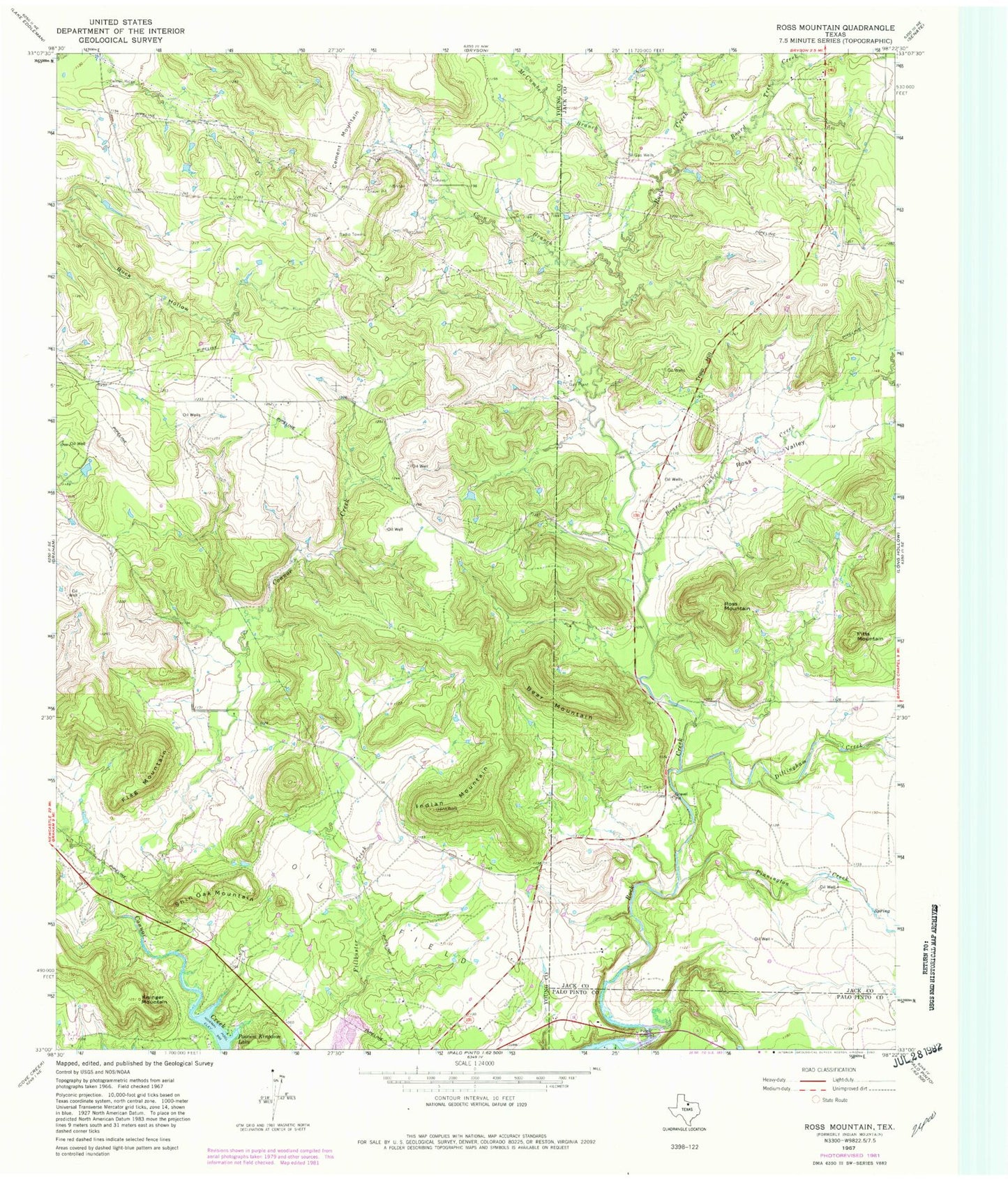 Classic USGS Ross Mountain Texas 7.5'x7.5' Topo Map Image