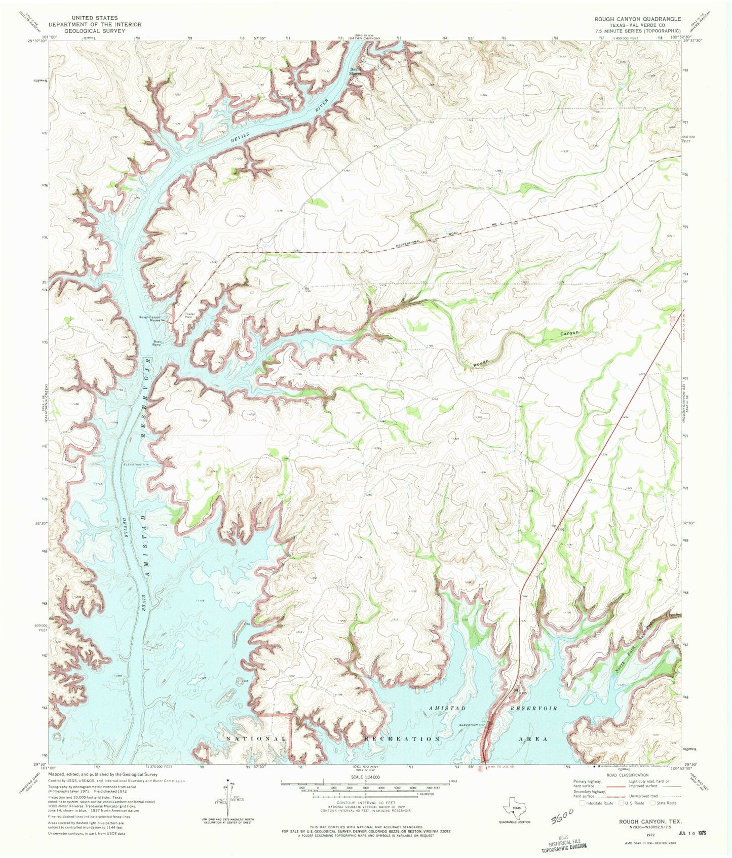 Classic USGS Rough Canyon Texas 7.5'x7.5' Topo Map Image
