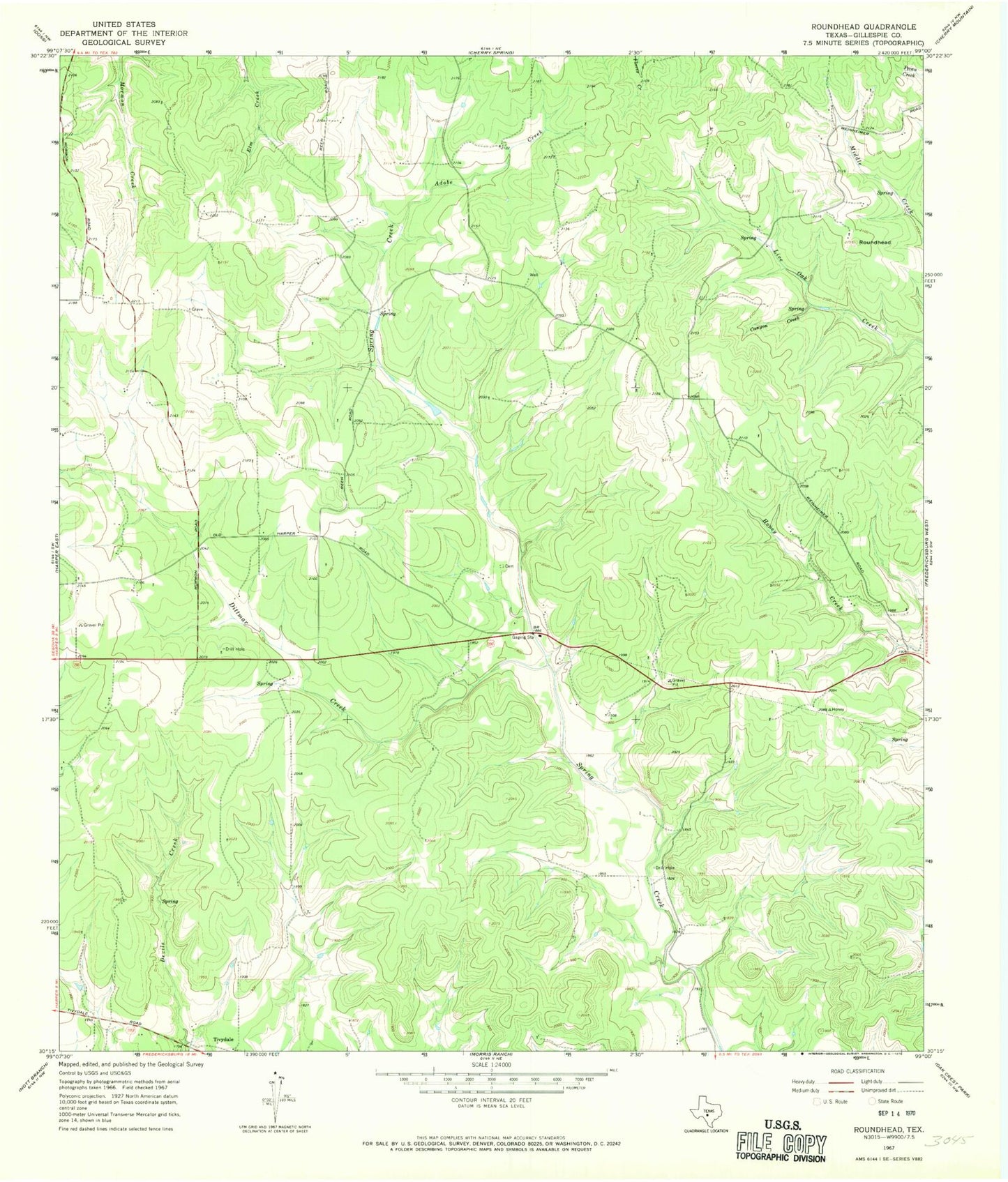 Classic USGS Roundhead Texas 7.5'x7.5' Topo Map Image