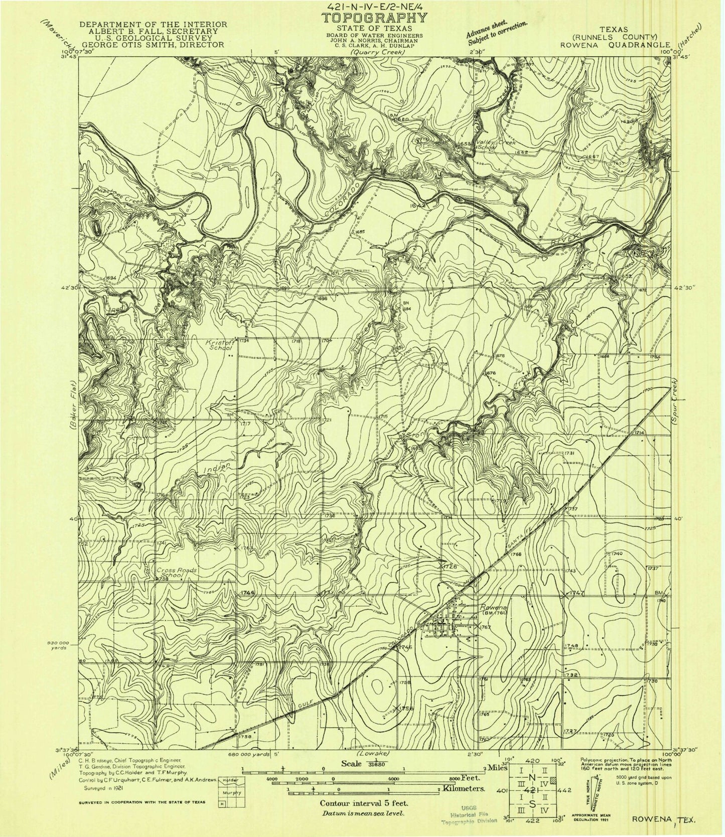 Classic USGS Rowena Texas 7.5'x7.5' Topo Map Image