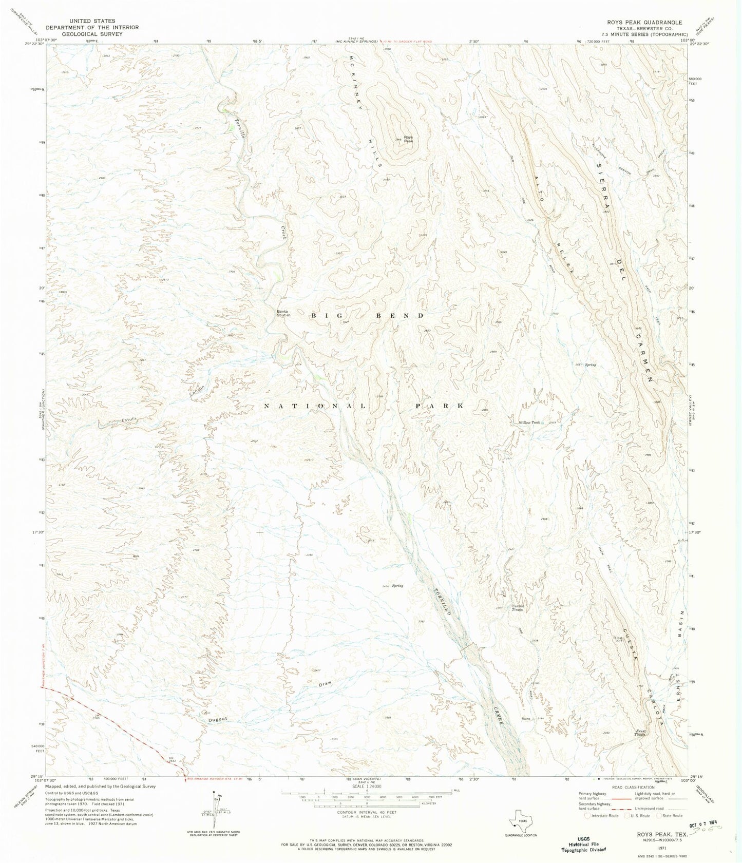 Classic USGS Roys Peak Texas 7.5'x7.5' Topo Map Image