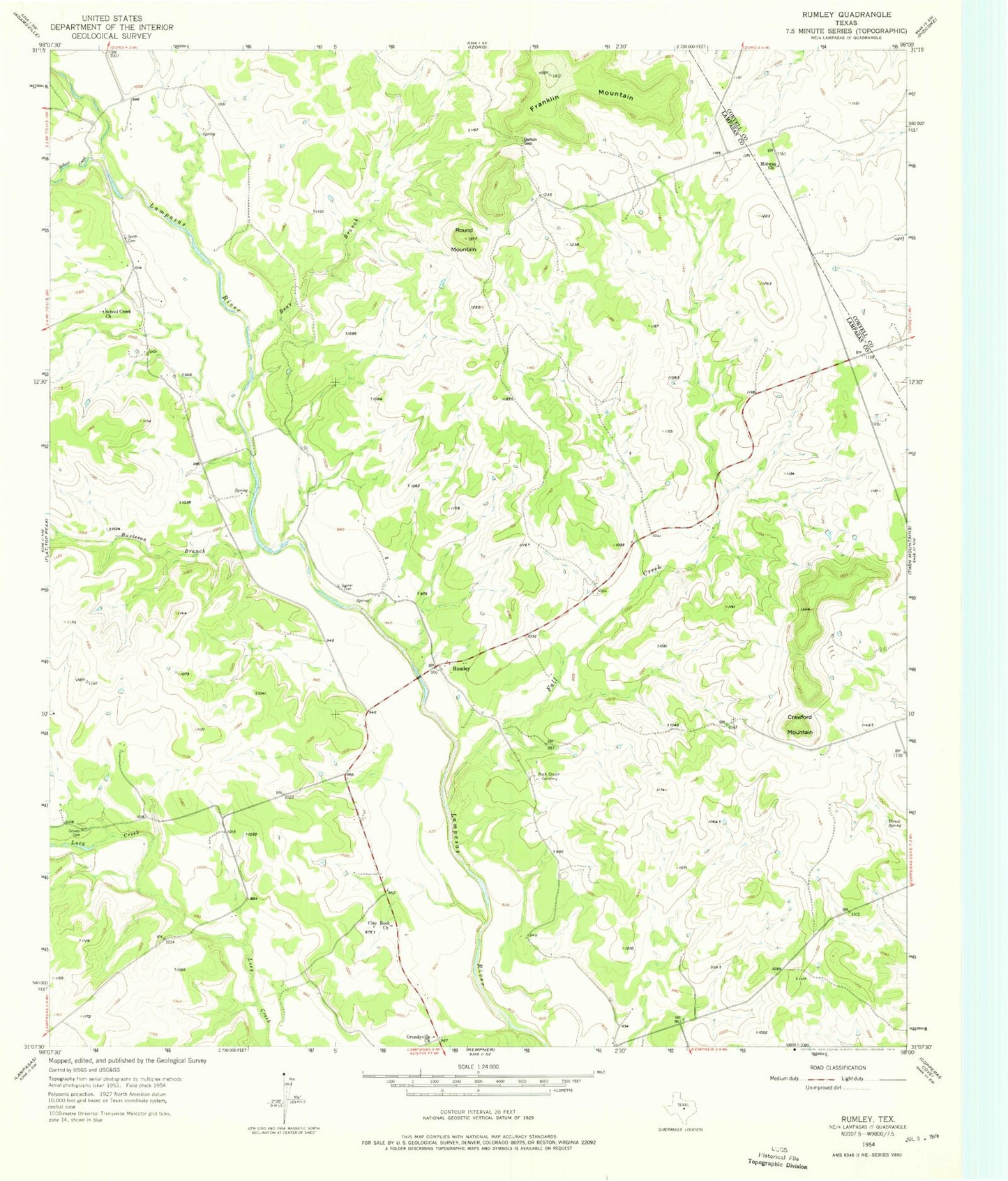 Classic USGS Rumley Texas 7.5'x7.5' Topo Map Image