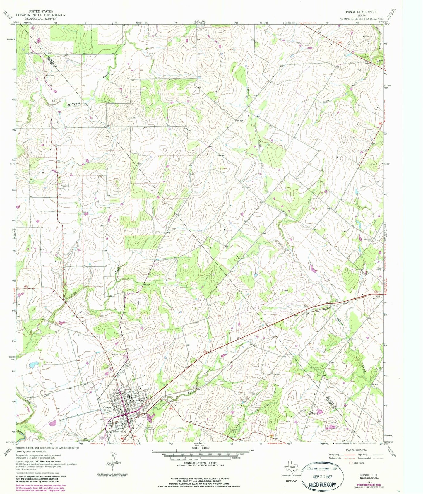 Classic USGS Runge Texas 7.5'x7.5' Topo Map Image