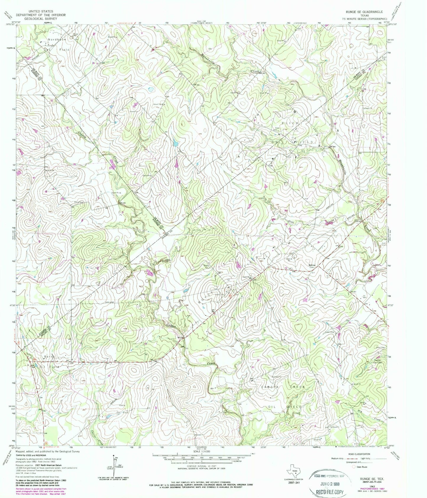 Classic USGS Runge SE Texas 7.5'x7.5' Topo Map Image