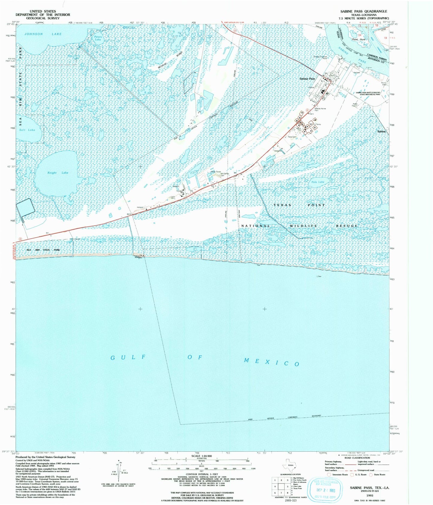 Classic USGS Sabine Pass Texas 7.5'x7.5' Topo Map Image