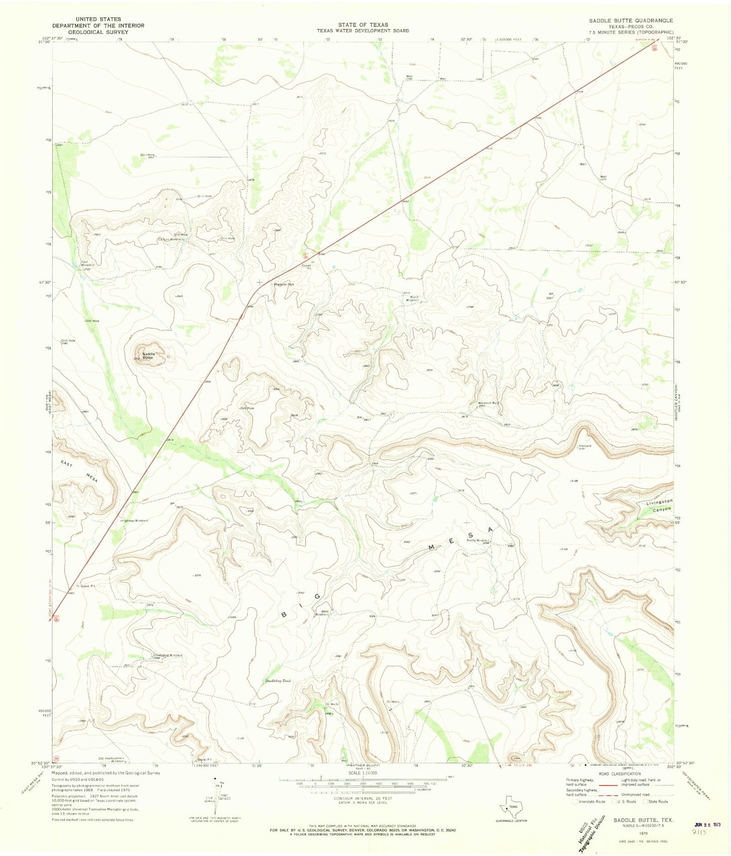 Classic USGS Saddle Butte Texas 7.5'x7.5' Topo Map Image