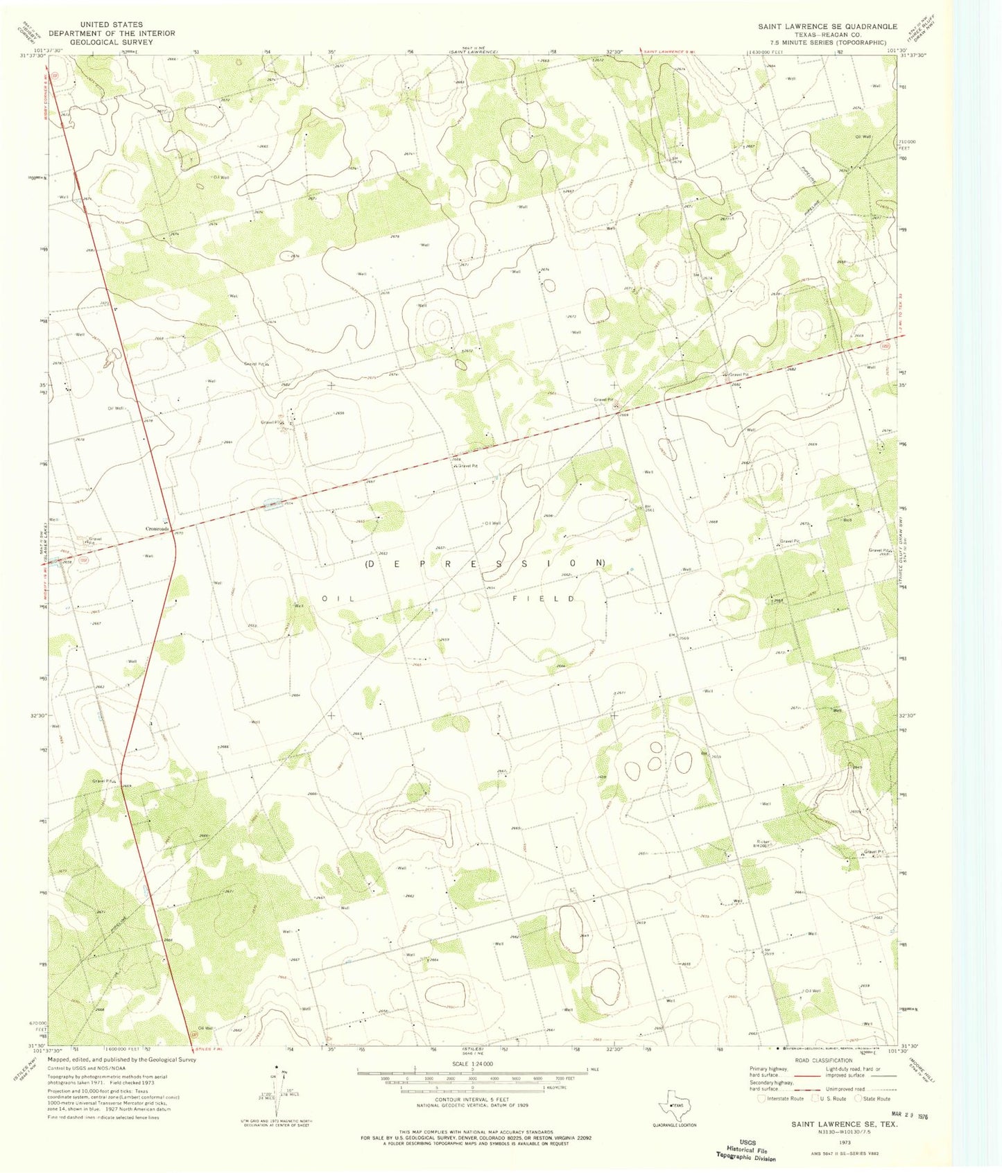 Classic USGS Saint Lawrence SE Texas 7.5'x7.5' Topo Map Image