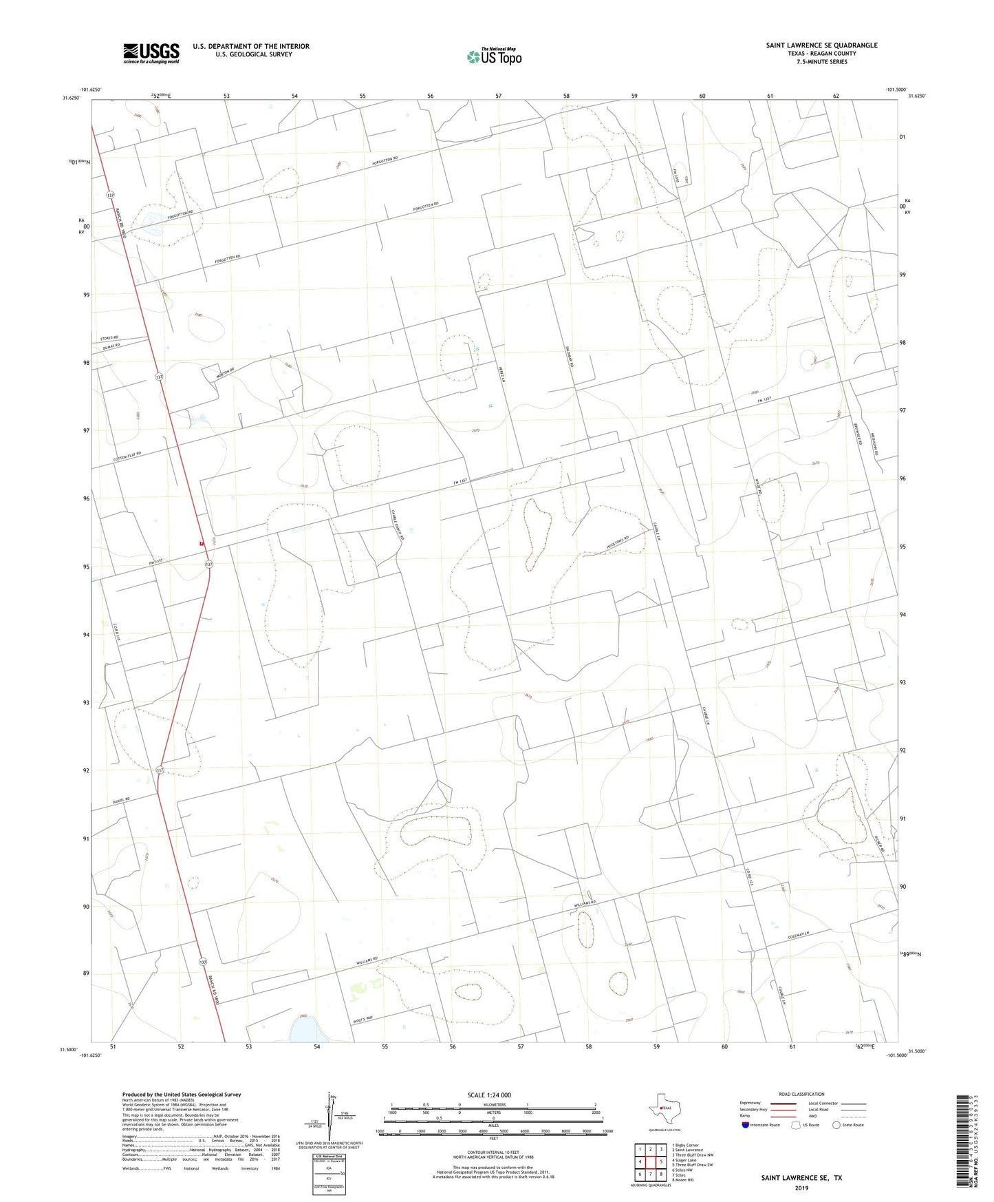 Saint Lawrence SE Texas US Topo Map Image