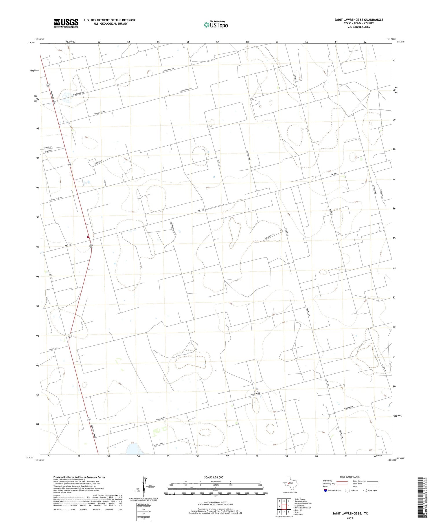 Saint Lawrence SE Texas US Topo Map Image