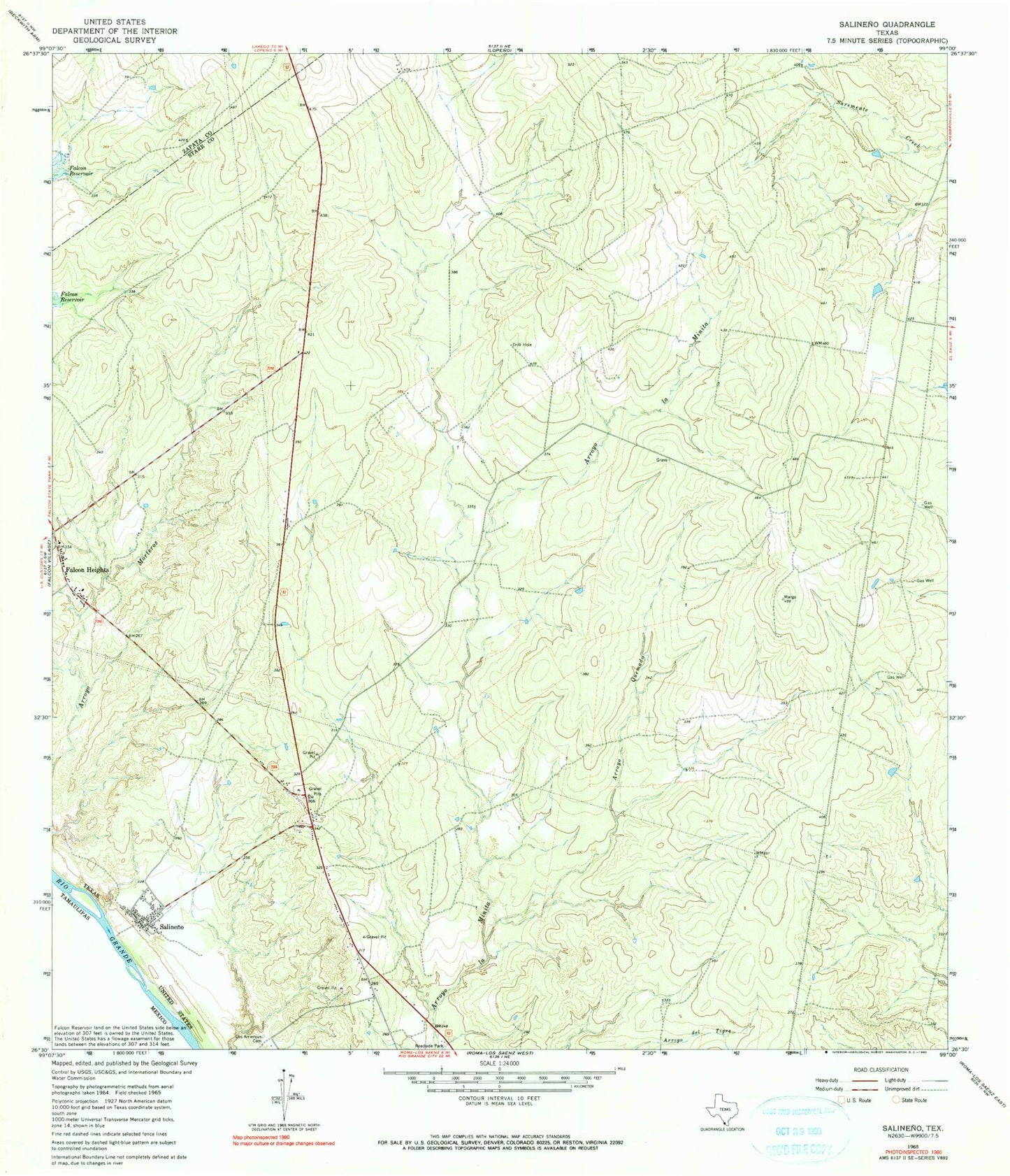 Classic USGS Salineno Texas 7.5'x7.5' Topo Map Image