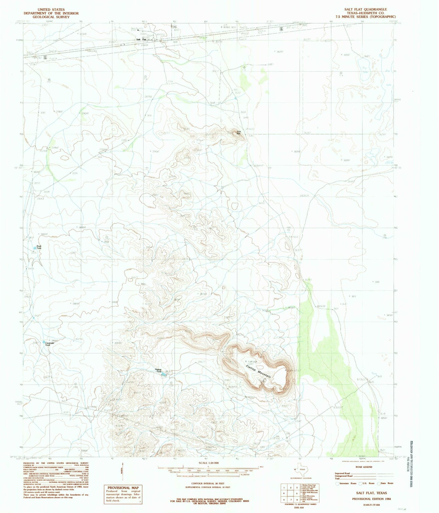 Classic USGS Salt Flat Texas 7.5'x7.5' Topo Map Image
