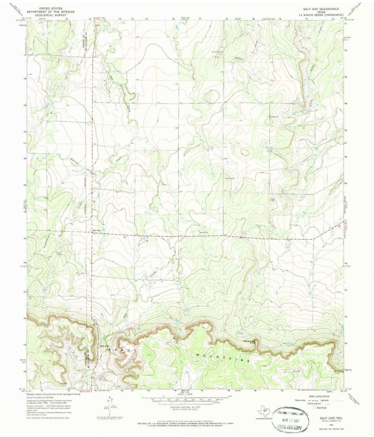 Classic USGS Salt Gap Texas 7.5'x7.5' Topo Map Image