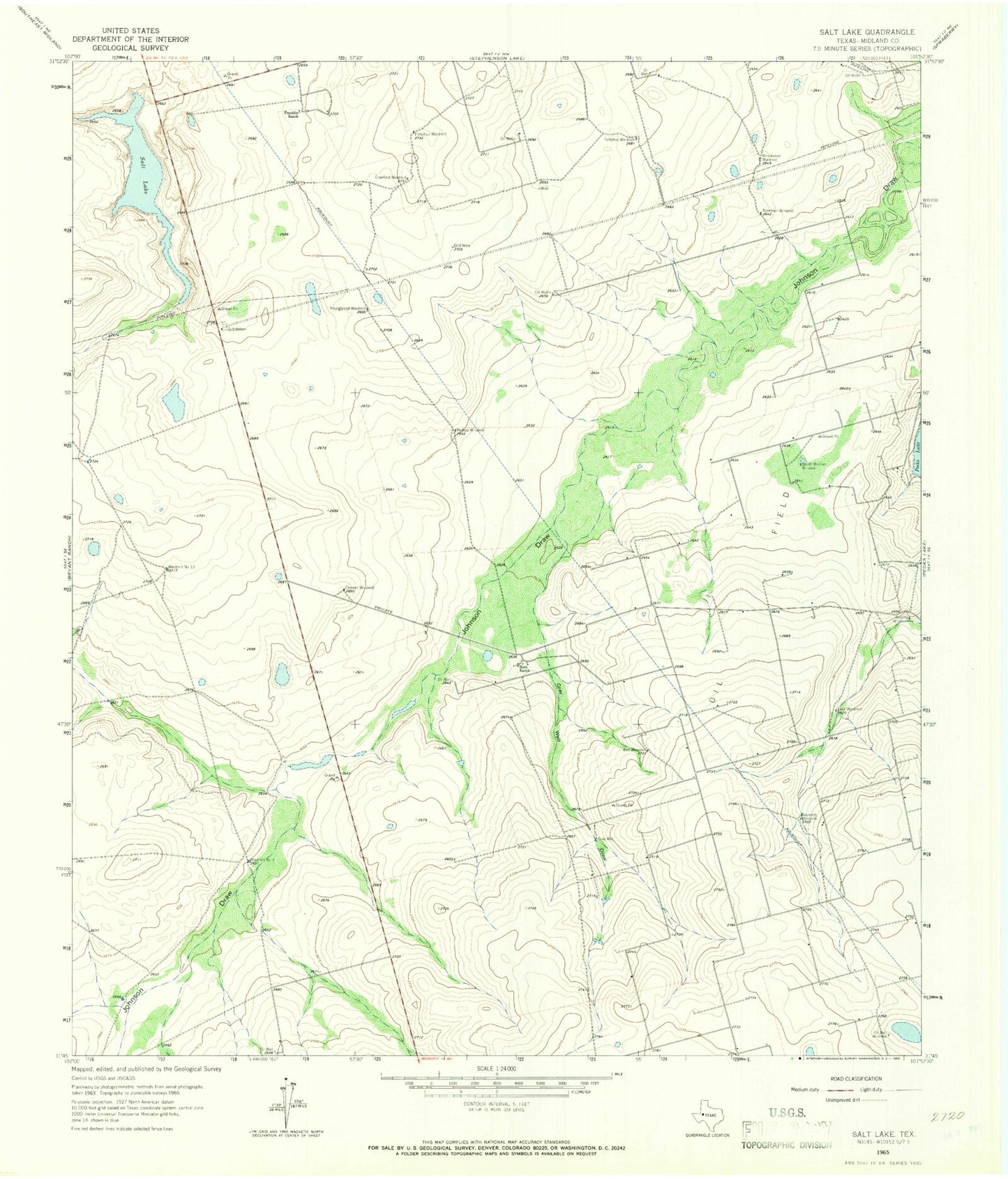 Classic USGS Salt Lake Texas 7.5'x7.5' Topo Map Image