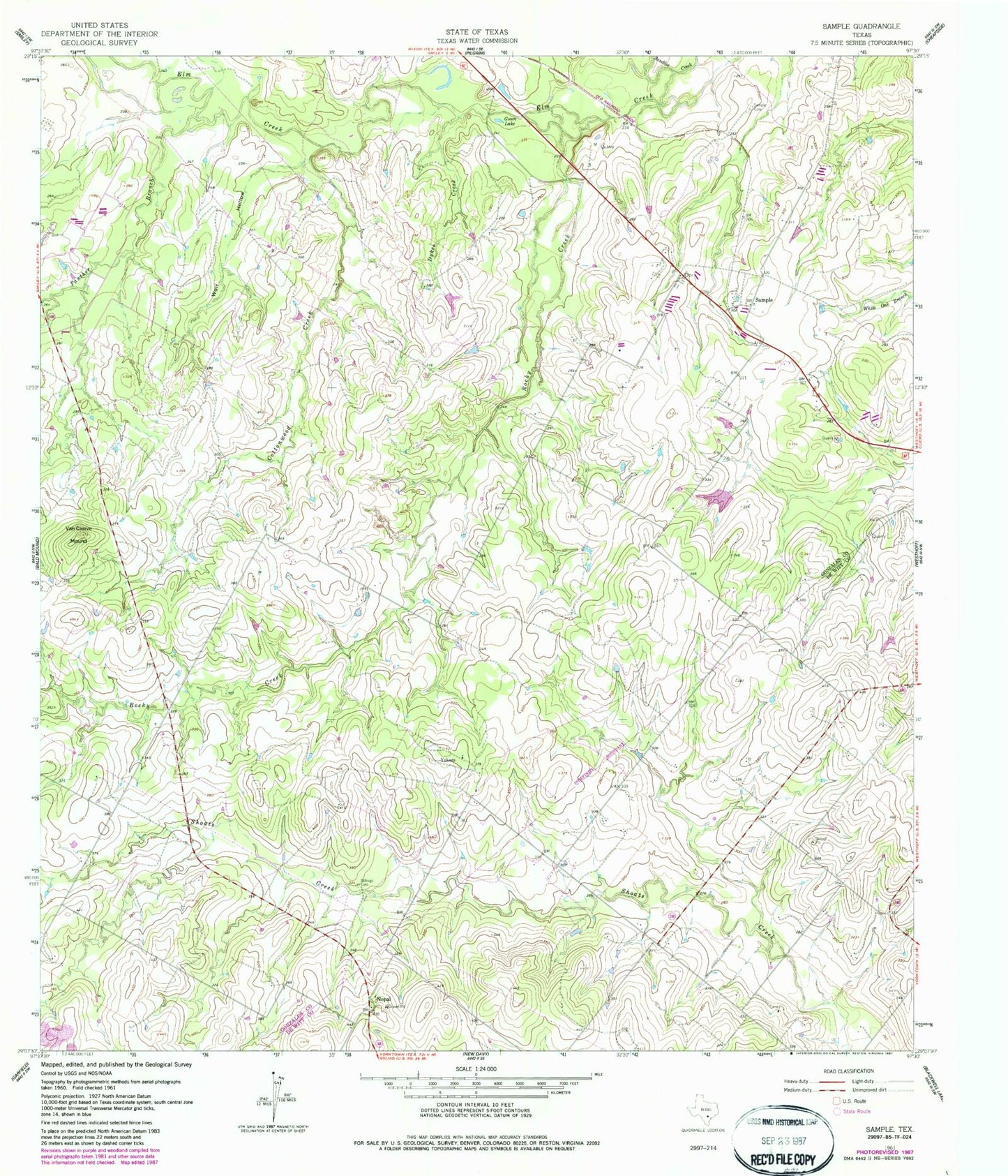 Classic USGS Sample Texas 7.5'x7.5' Topo Map Image