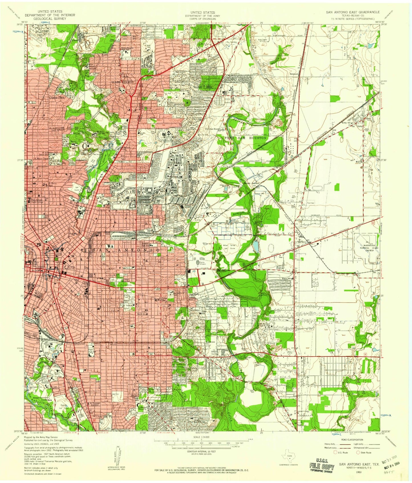 Classic USGS San Antonio East Texas 7.5'x7.5' Topo Map Image
