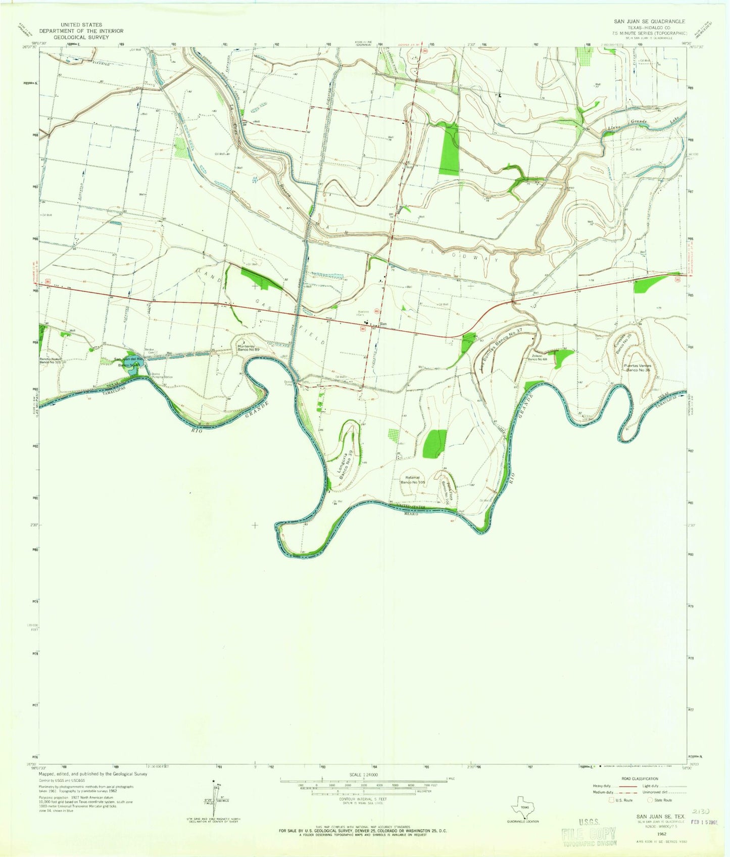 Classic USGS San Juan SE Texas 7.5'x7.5' Topo Map Image