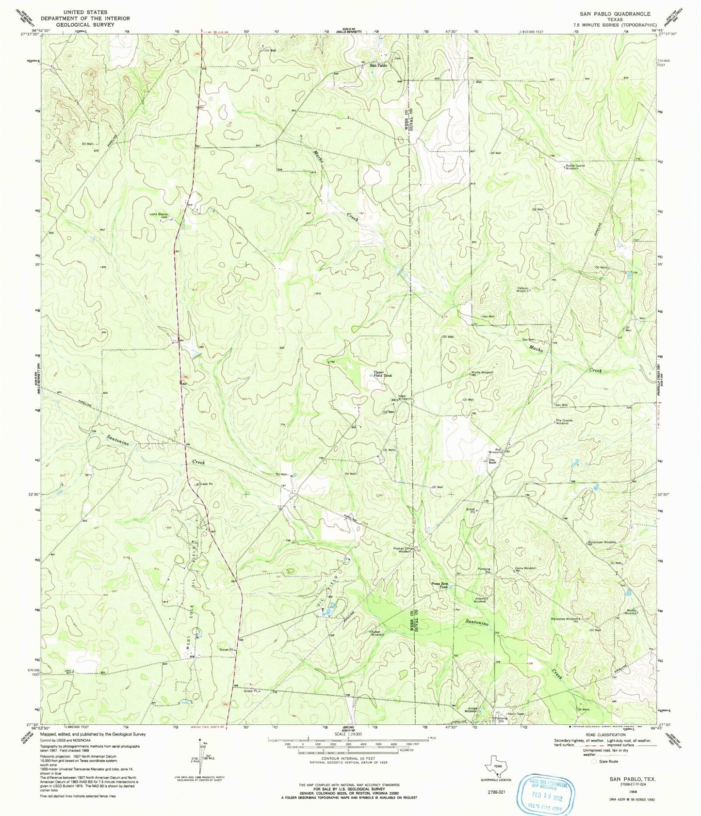 Classic USGS San Pablo Texas 7.5'x7.5' Topo Map Image