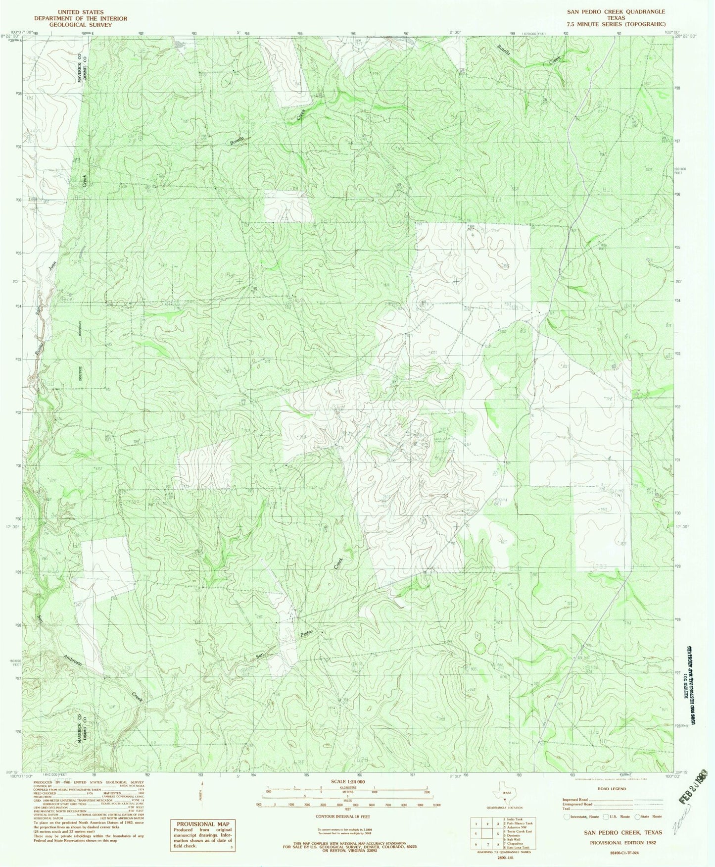 Classic USGS San Pedro Creek Texas 7.5'x7.5' Topo Map Image