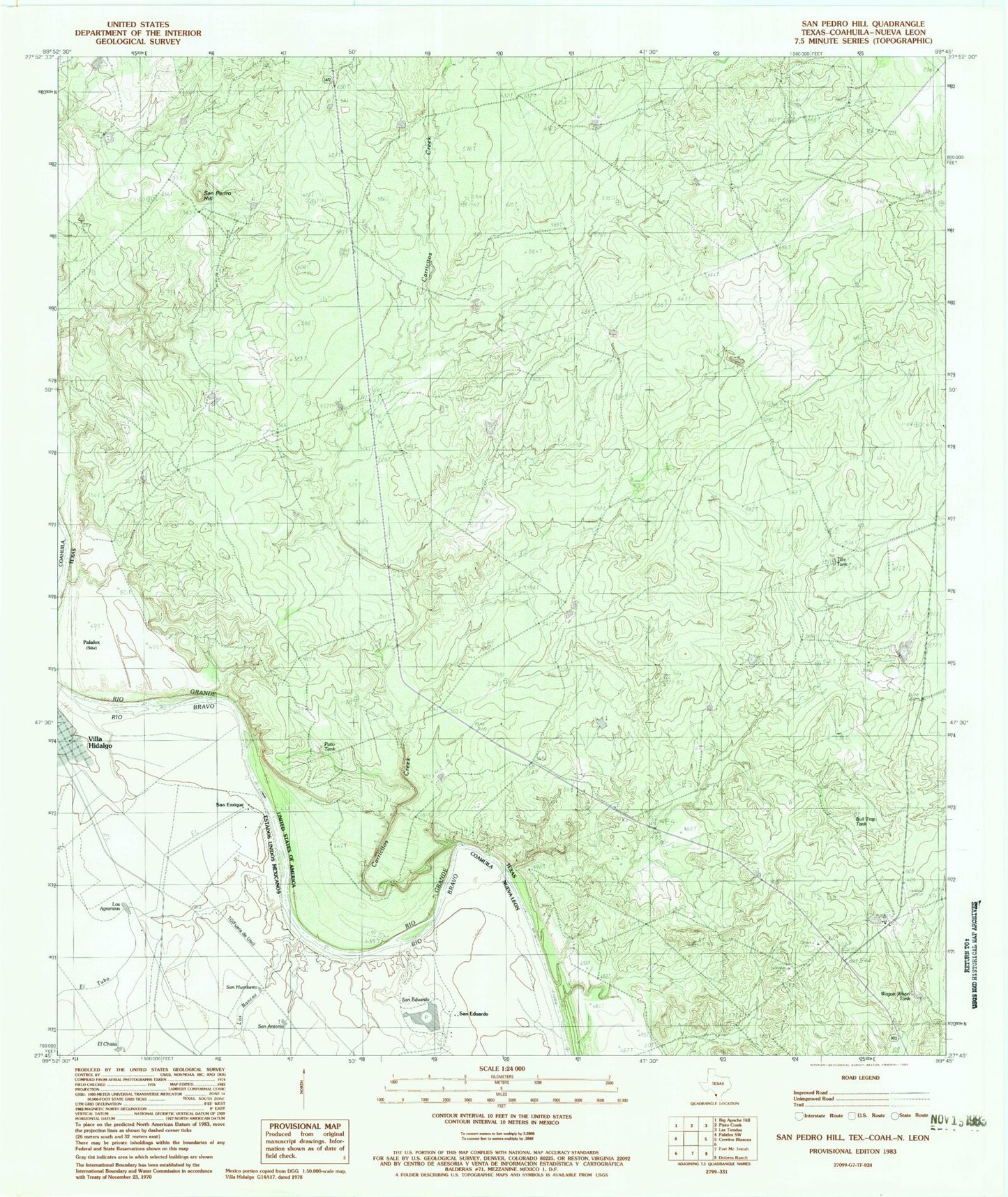 Classic USGS San Pedro Hill Texas 7.5'x7.5' Topo Map Image