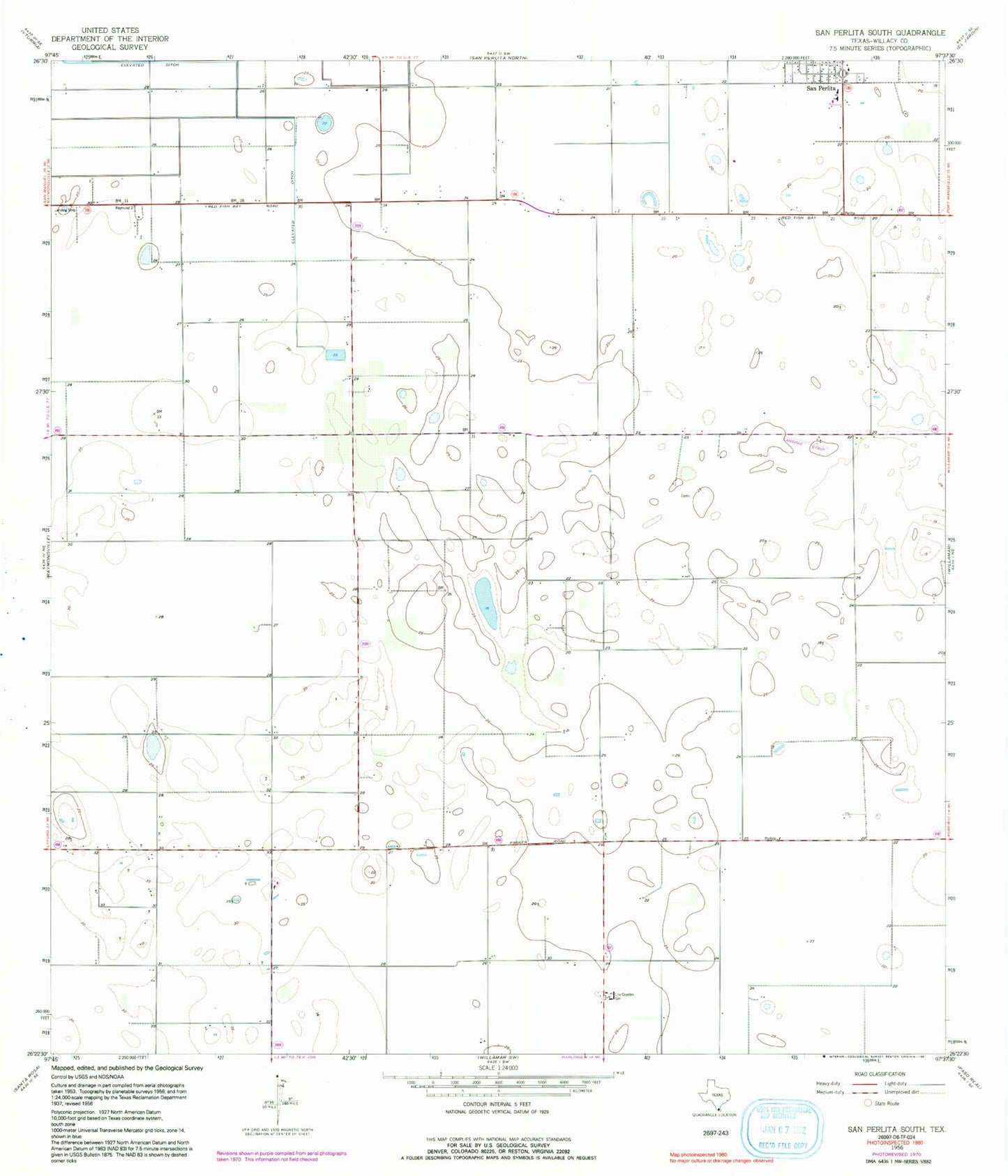 Classic USGS San Perlita South Texas 7.5'x7.5' Topo Map Image