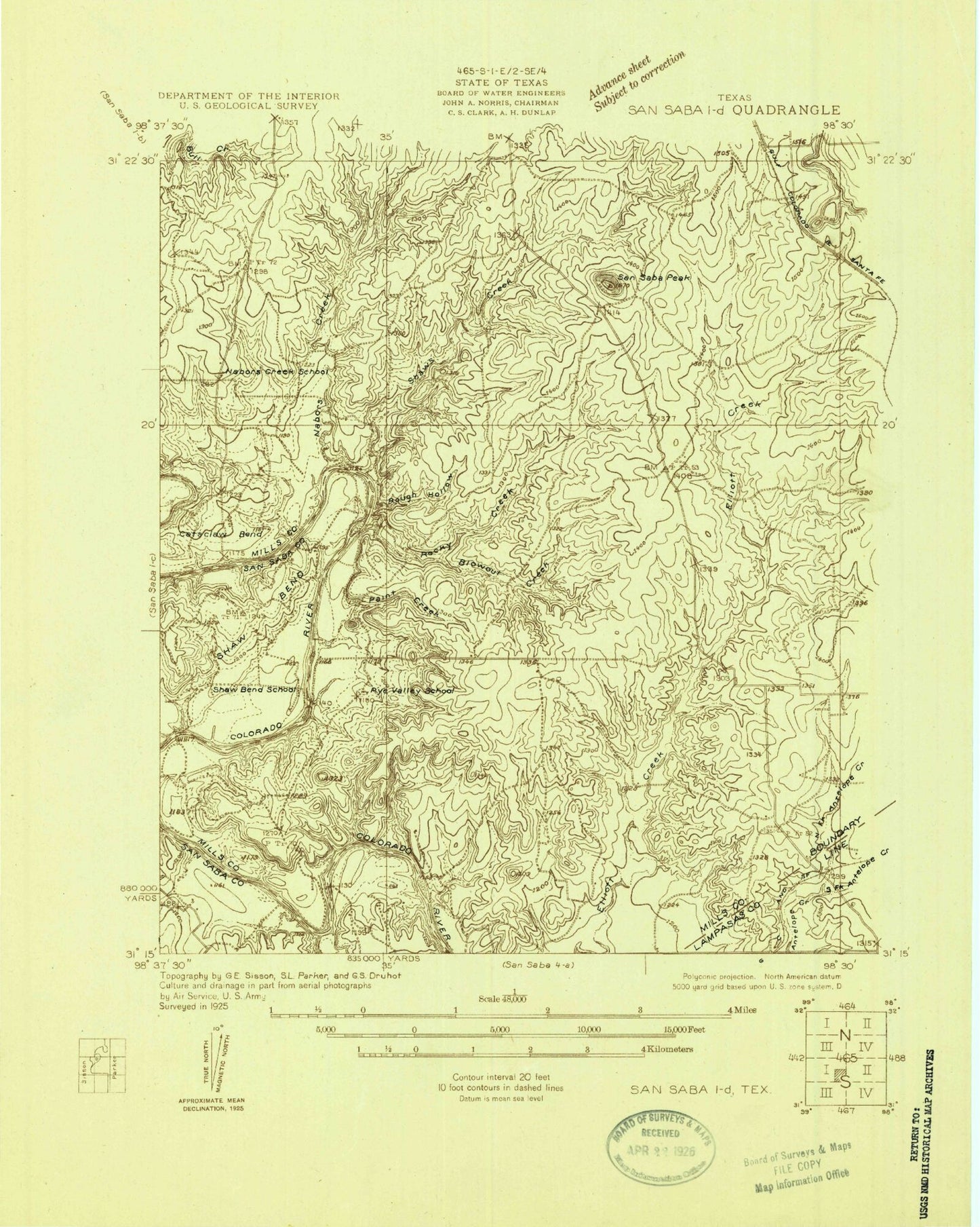 Classic USGS San Saba Peak Texas 7.5'x7.5' Topo Map Image